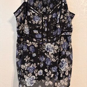 torrid Black Floral Cold-Shoulder Camisole with Blue & Gray Roses